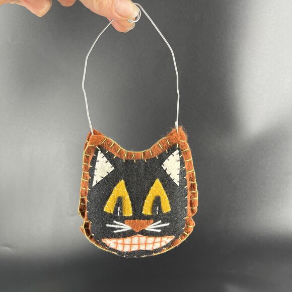 Halloween Felt Black Cat Wall Door Hanging Ornament Hand Stitched Folk Art - Picture 5 of 13